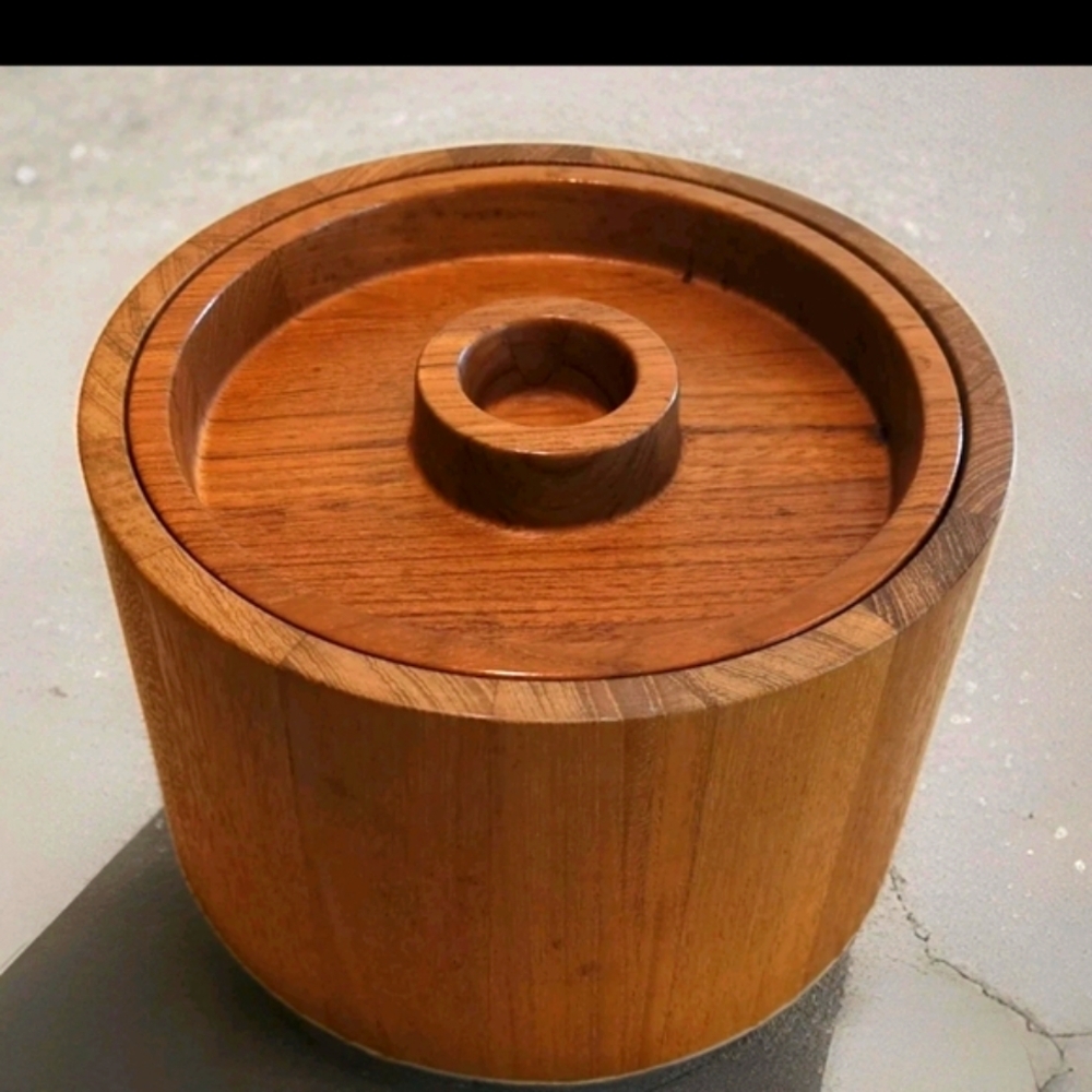 Vintage 60s Dansk Ice Bucket MCM Round Teak Wood IHQ Jens Quistgaard Denmark